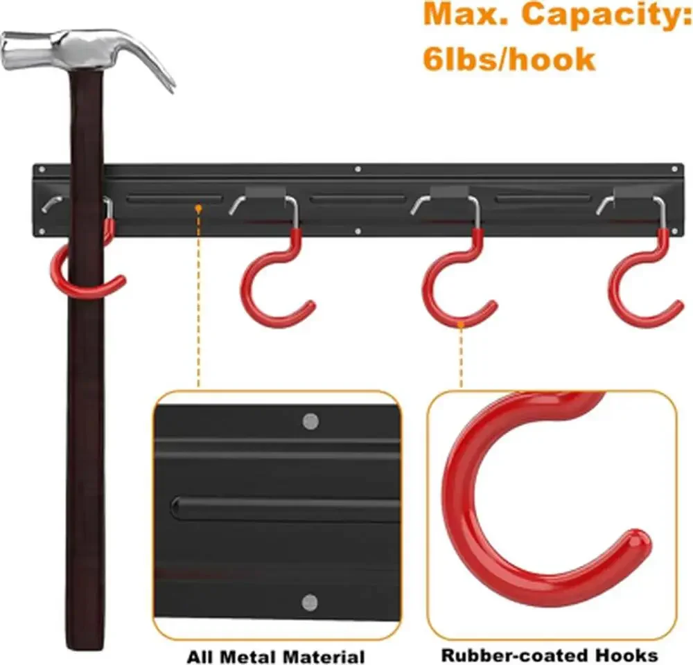 All Metal 64 Inch Wall Mount Garden Tool Organizer Garage Storage Rack With